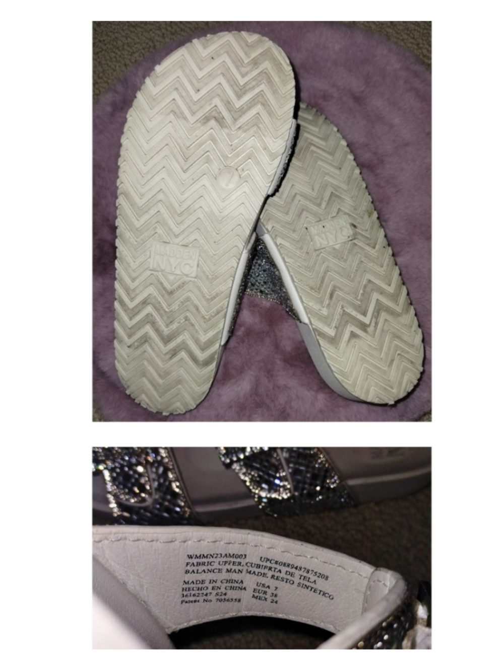 Madden NYC White & Silver Sparkle Double Buckle Sandals (Sz 7) - Picture 5 of 5